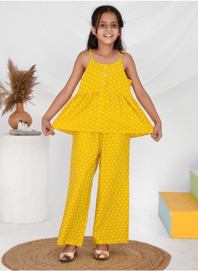 babyqlo Cotton polka dots spaghetti top and palazzo set for girls  - Image 3