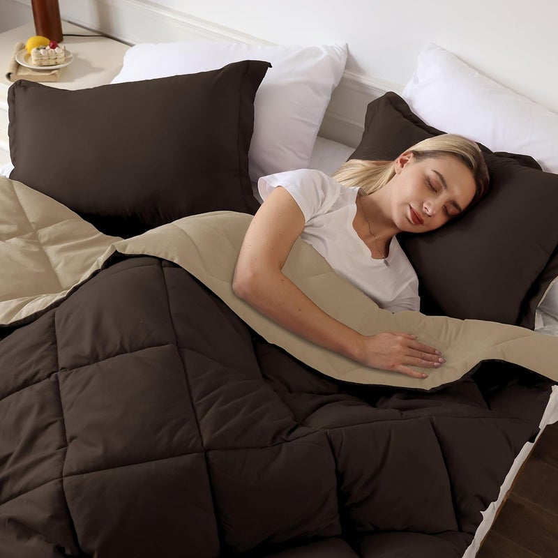 downluxe California King Comforter Set - Brown and Tan Cal King Comforter Set, Soft Bedding Sets for All Seasons - 3 Pieces - 1 Comforter (104"x96") and 2 Pillow Shams(20"x36") - Image 5