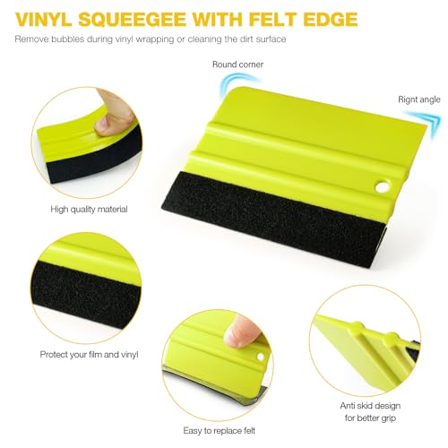 Gomake 2PCS Vinyl Wrap Squeegee with 6PCS Squeegee Felt Fabric for Tint Film Decal Squeegee Application Tool Vinyl Wrap Installation Wallpaper Smooth Tool (Green) - Image 5