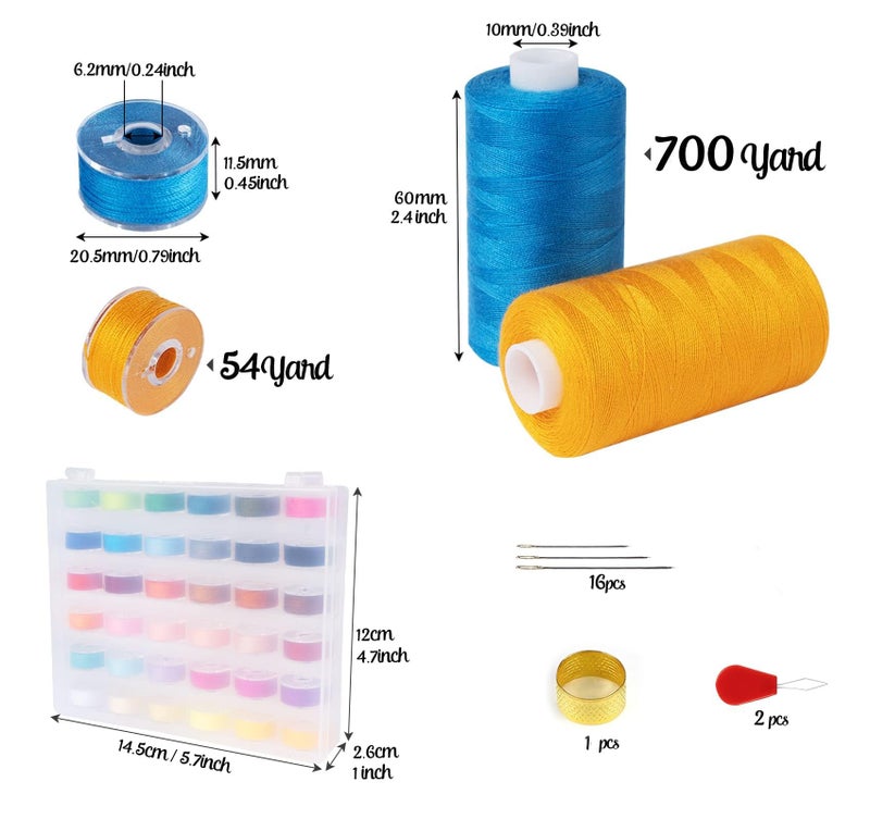 ilauke 72 Pcs Sewing Thread 700 Yards, 36 Colors Prewound Bobbins Thread for Sewing, Polyester Sewing Machine Threads for Brother Singer Janome with Sewing Supplies - Image 3