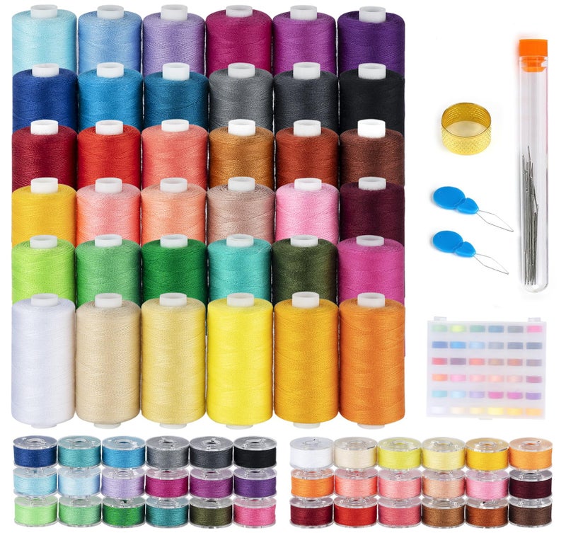 ilauke 72 Pcs Sewing Thread 700 Yards, 36 Colors Prewound Bobbins Thread for Sewing, Polyester Sewing Machine Threads for Brother Singer Janome with Sewing Supplies - Image 1