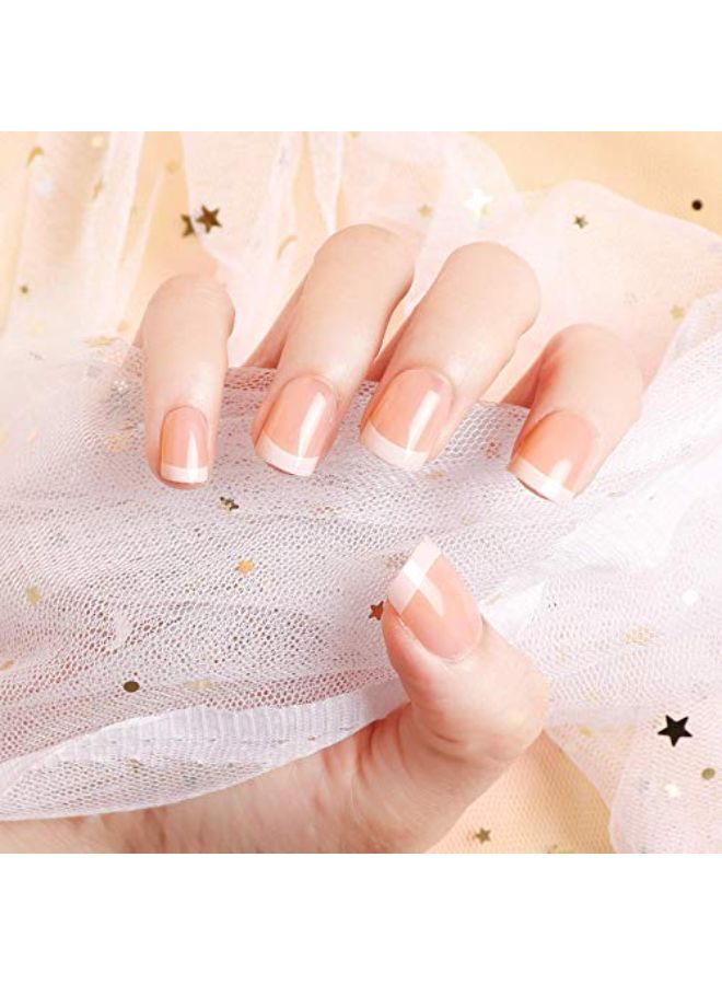 LIARTY S 12 Different Size Natural French Short False Nails Acrylic Full Cover Nails With Simple Case  - Image 5