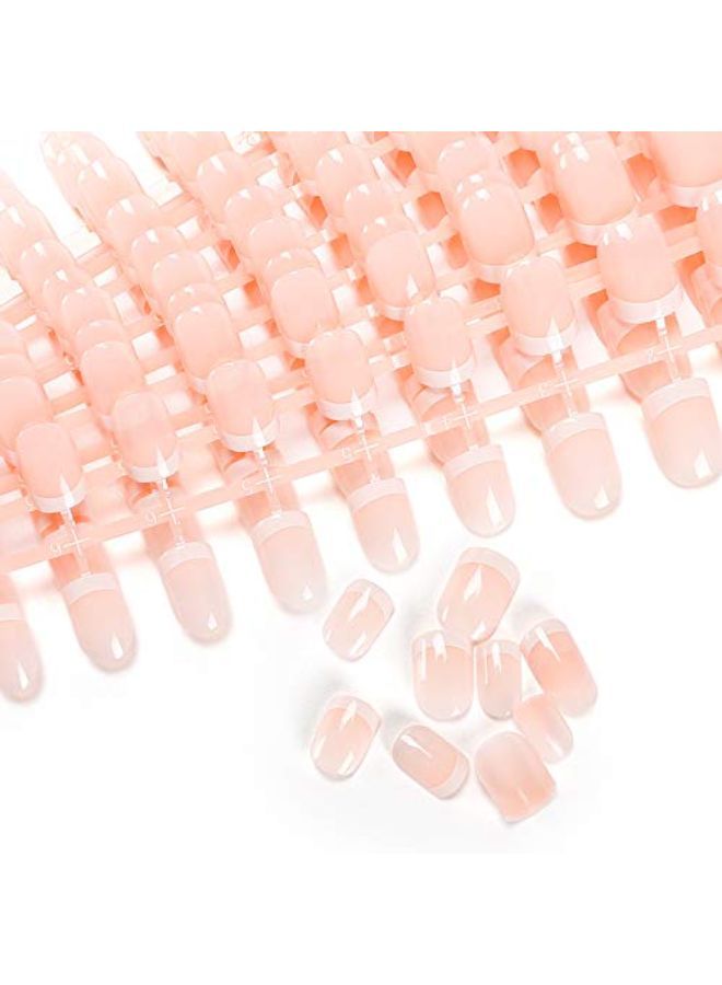LIARTY S 12 Different Size Natural French Short False Nails Acrylic Full Cover Nails With Simple Case  - Image 1