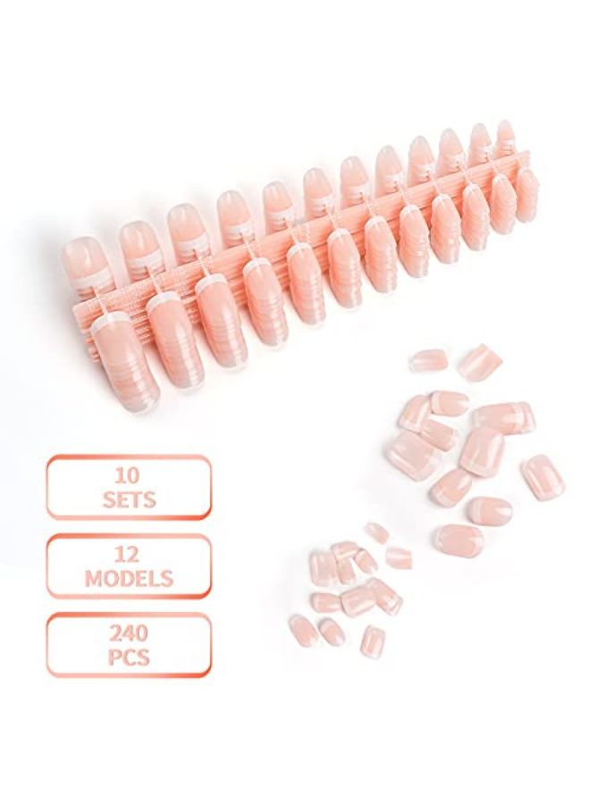 LIARTY S 12 Different Size Natural French Short False Nails Acrylic Full Cover Nails With Simple Case  - Image 3