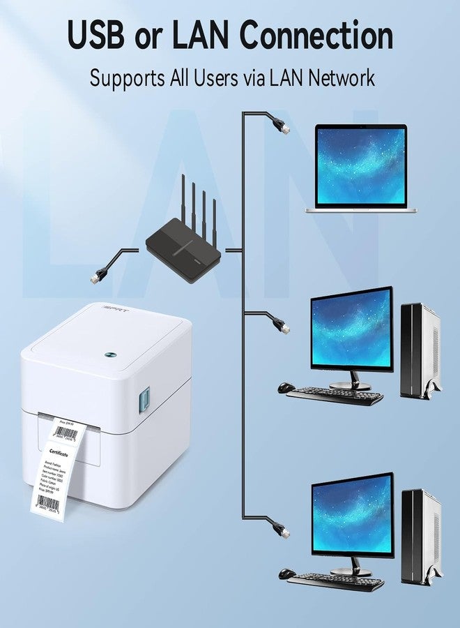 iDPRT طابعة ملصقات iDPRT - طابعة حرارية 3 بوصة للشركات الصغيرة، تطبع أنواعًا مختلفة من الملصقات عبر منفذ USB أو شبكة LAN، طابعة باركود للمستودعات والمكاتب والأسواق، تدعم أنظمة متعددة - Image 3