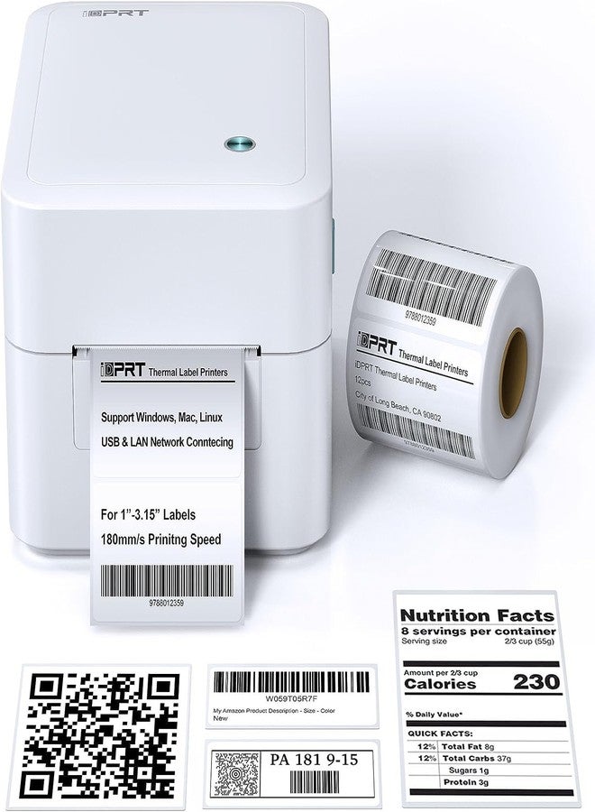 iDPRT طابعة ملصقات iDPRT - طابعة حرارية 3 بوصة للشركات الصغيرة، تطبع أنواعًا مختلفة من الملصقات عبر منفذ USB أو شبكة LAN، طابعة باركود للمستودعات والمكاتب والأسواق، تدعم أنظمة متعددة - Image 1