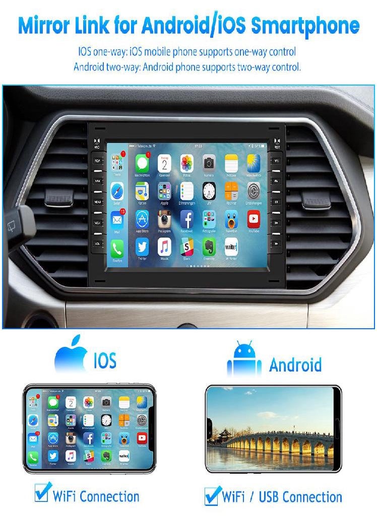 Eckek - Hikity Android 9.1 2 Din 7 Inch Car Radio Autoradio For VW Bora Polo MK5 Sharon Jetta MK4 Citi Chico GPS WIFI Mirror Link Rear View Bluetooth FM - Image 1