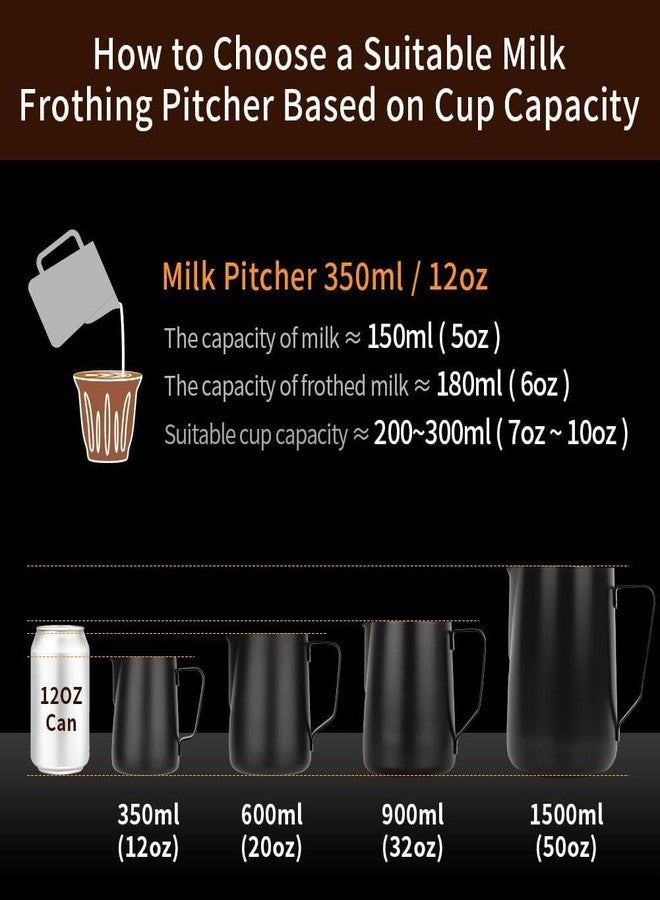 watchget Milk Frothing Pitcher 350ml/600ml/900ml/1500ml (12oz/20oz/32oz/52oz) - Stainless Steel Espresso Steaming Pitcher for Cappuccino, Latte Art, Milk Jug Coffee Frother Cup, Black - Image 3