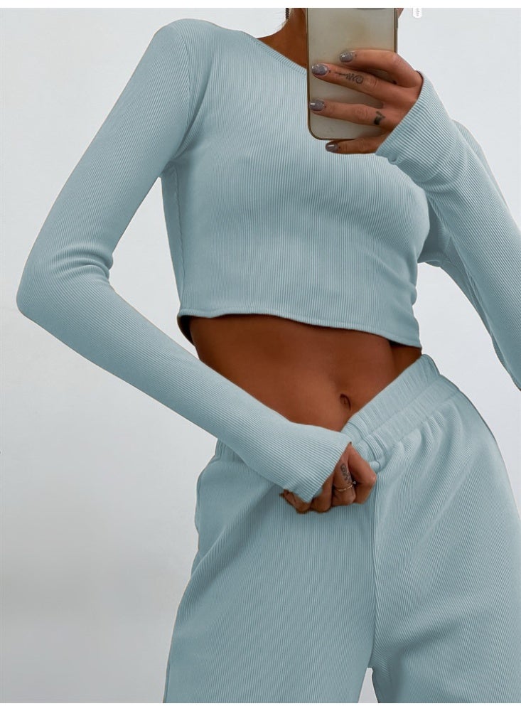 NIBEMINENT Fashion Women's Casual Clothing Short Slim Fit Long-sleeved Round Neck T-shirt Trousers Suit Ladies Pants Two-piece set - Image 3