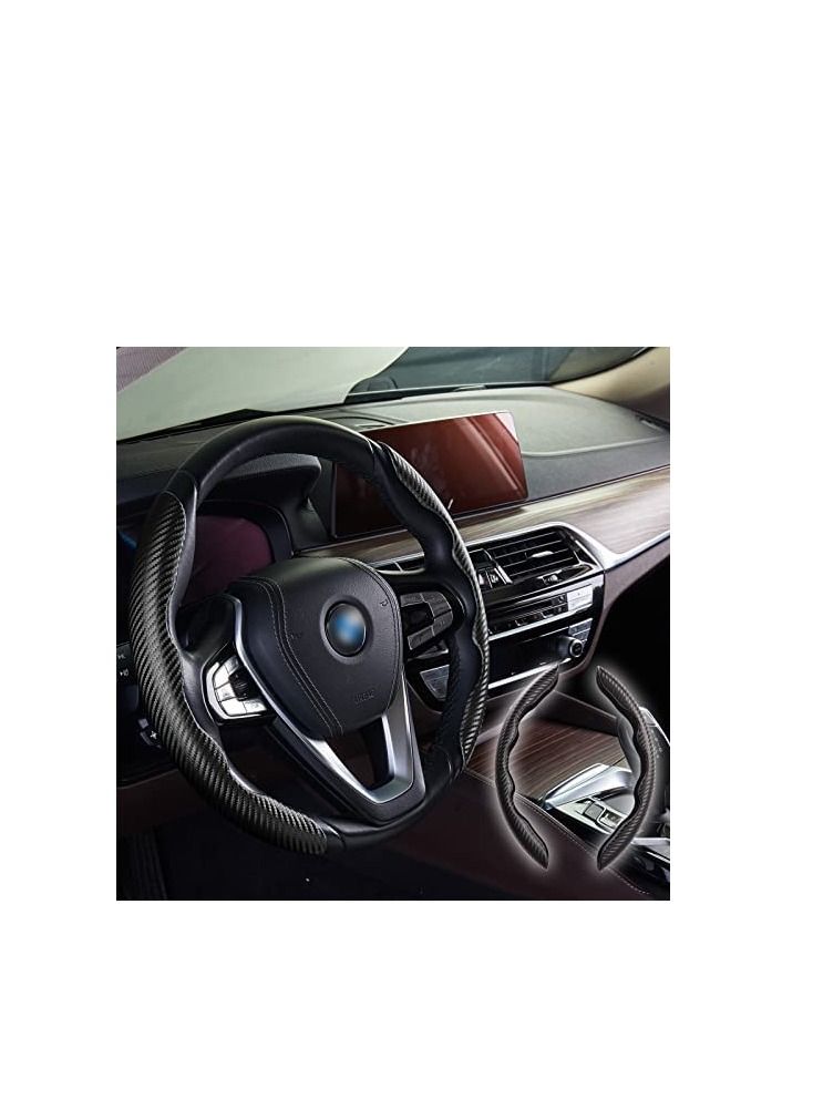 Generic Universal 2 pcs Black Carbon Fiber Steering Wheel Cover - Image 1