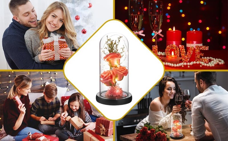 Gladnes Glass Rose Flower The Beast Rose in Glass Dome LED Lights Galaxy Rose Gift Enchanted Forever Rose Romantic Birthday for Valentines Anniversary Christmas Gift red - Image 5