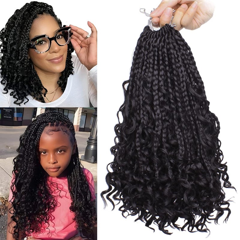 Beverlee 10 Inch 8 Packs Boho Box Braids Goddess Box Braids Crochet Hair Bohemian Hippie Braids Braiding Hair Box Braids with Curly Ends Messy Prelooped Synthetic Kids Crochet Hair for Black Women