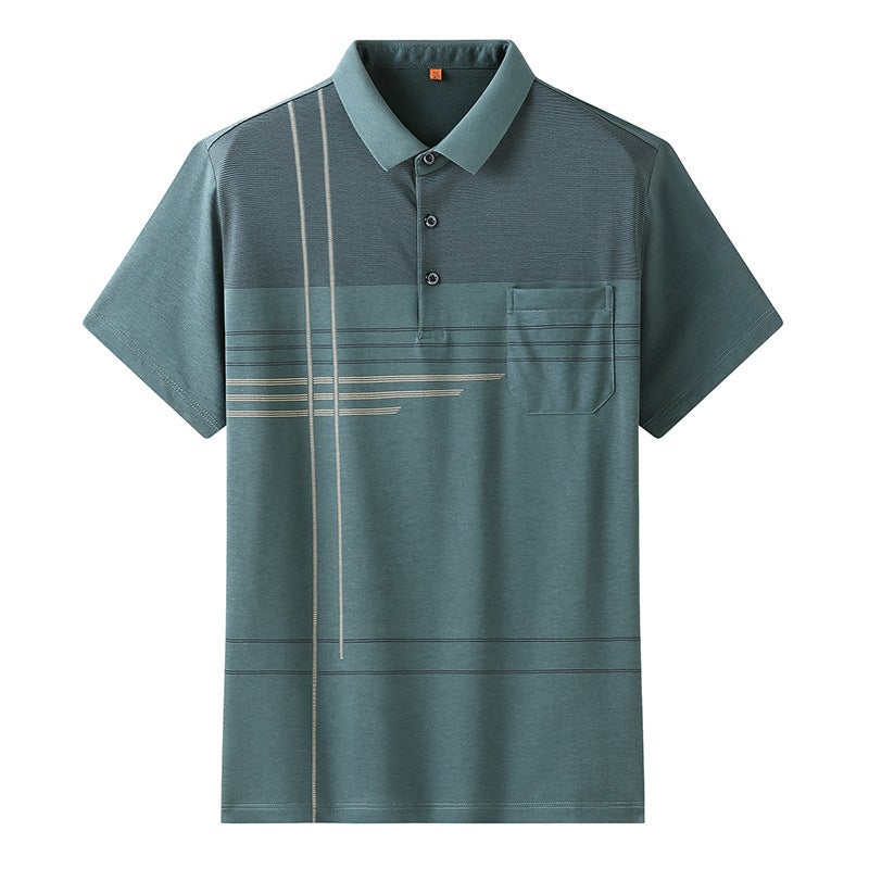 Large size men's clothing 2022 summer new men's youth plus fat increase fashion casual lapel striped short sleeve t-shirt - Image 1