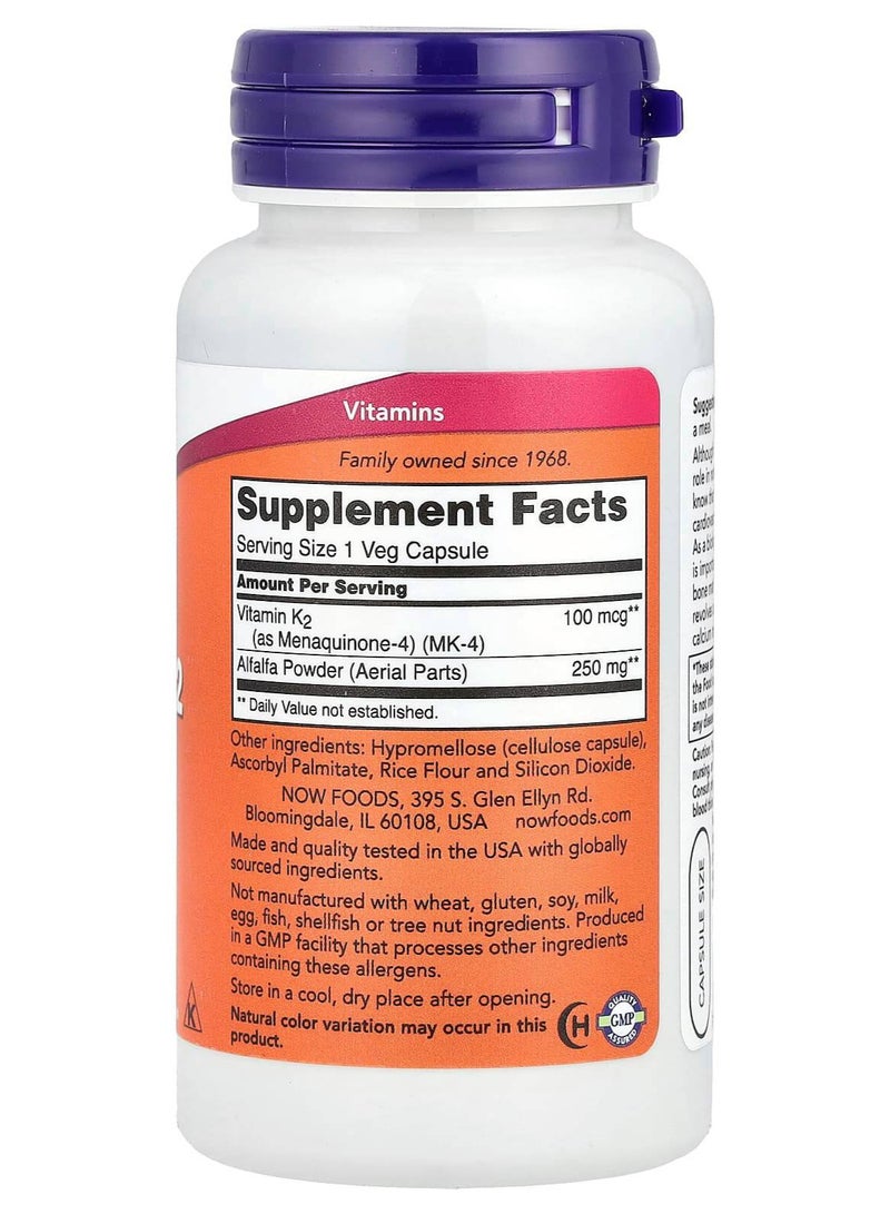 now Vitamin K-2, 100 mcg, 100 Veg Capsules - Image 2