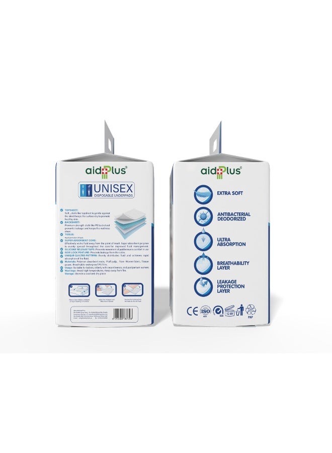 AID PLUS Disposable Underpads – (Pack Of 30) Soft, Ultra Absorbent, Antibacterial & Leak-Proof Protection 90 cm X 60 cm for Elderly, Hospital, Baby, and Pet Use - Image 3