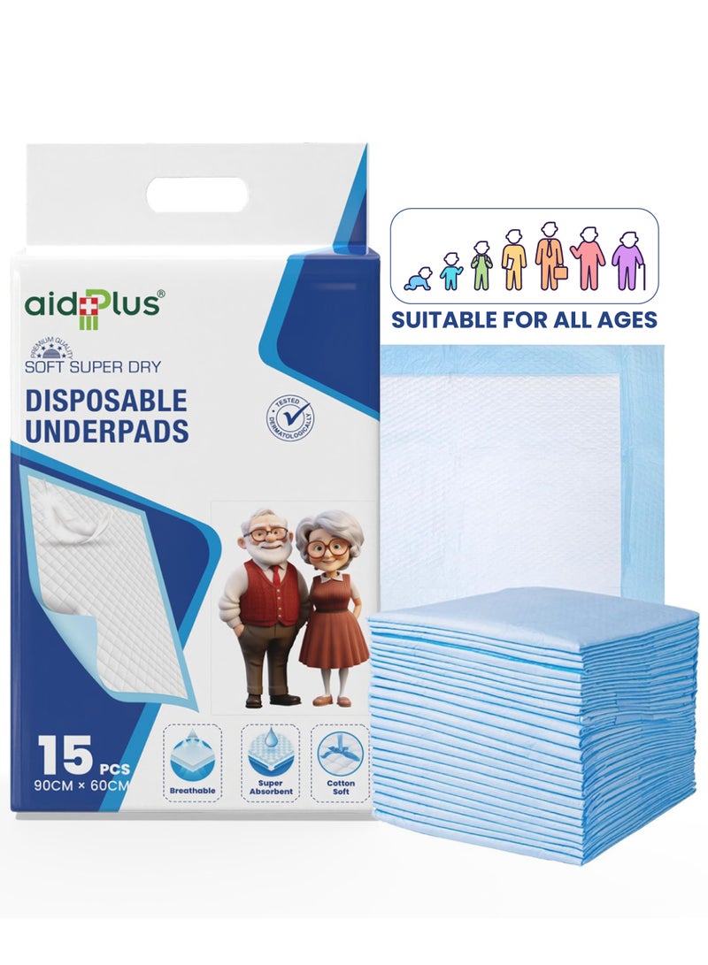 AID PLUS وسادات تحتية قابلة للتصرف – (عبوة من 30) ناعمة، فائقة الامتصاص، مضادة للبكتيريا ومقاومة للتسرب 90 سم × 60 سم للاستخدام من قبل كبار السن، المستشفيات، الأطفال، والحيوانات الأليفة - Image 1