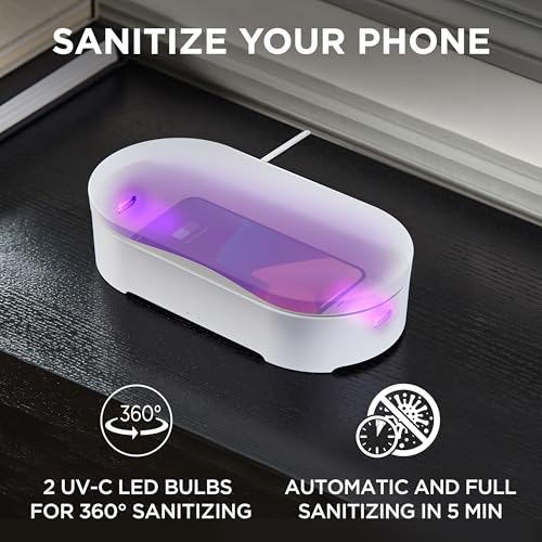 Lexon UV Phone Sanitizer Machine Wireless Charger OBLIO Box QI Fast Charging and 360 UVC Light Cellphone Cleaner Glasses Keys Makeup Brush Tools All That Fits in Black - Image 3