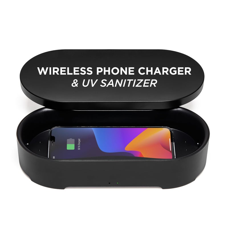 Lexon UV Phone Sanitizer Machine Wireless Charger OBLIO Box QI Fast Charging and 360 UVC Light Cellphone Cleaner Glasses Keys Makeup Brush Tools All That Fits in Black - Image 2