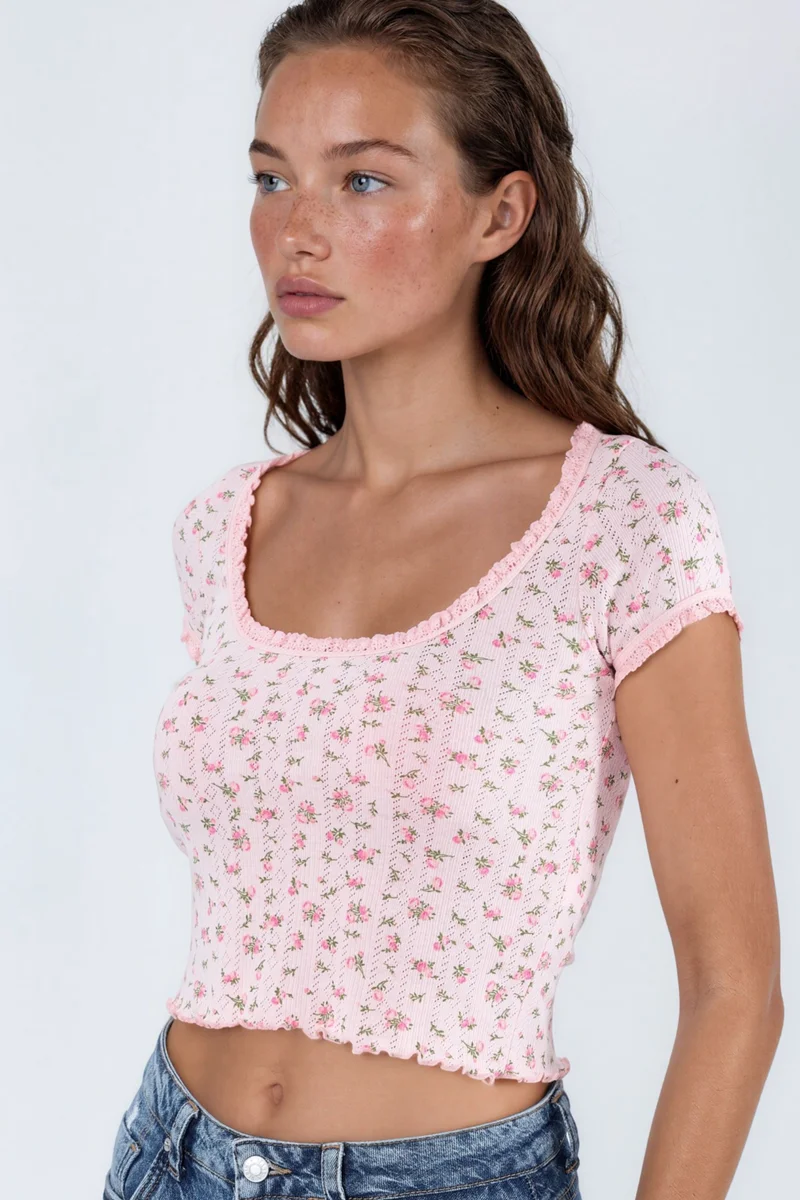 BUSEM Floral U Collar Frilly Blouse
