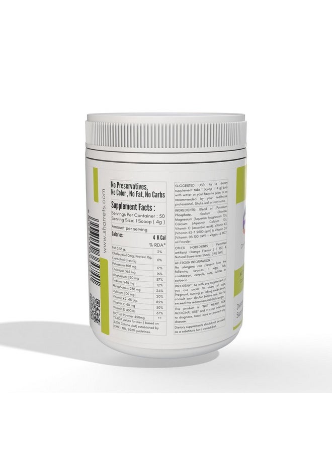 Sharrets - Electrolytes Powder 2 X 200G Orange Flavored - Mcts With Essential Minerals (K,P, Na,Cl, Mg,Ca) And Vitamins C, D, & K2 - For Intermittent Fasting, Keto, Energy, And Hydration. - Image 1
