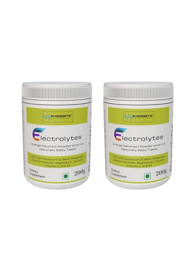 Sharrets - Electrolytes Powder 2 X 200G Orange Flavored - Mcts With Essential Minerals (K,P, Na,Cl, Mg,Ca) And Vitamins C, D, & K2 - For Intermittent Fasting, Keto, Energy, And Hydration. - Image 1
