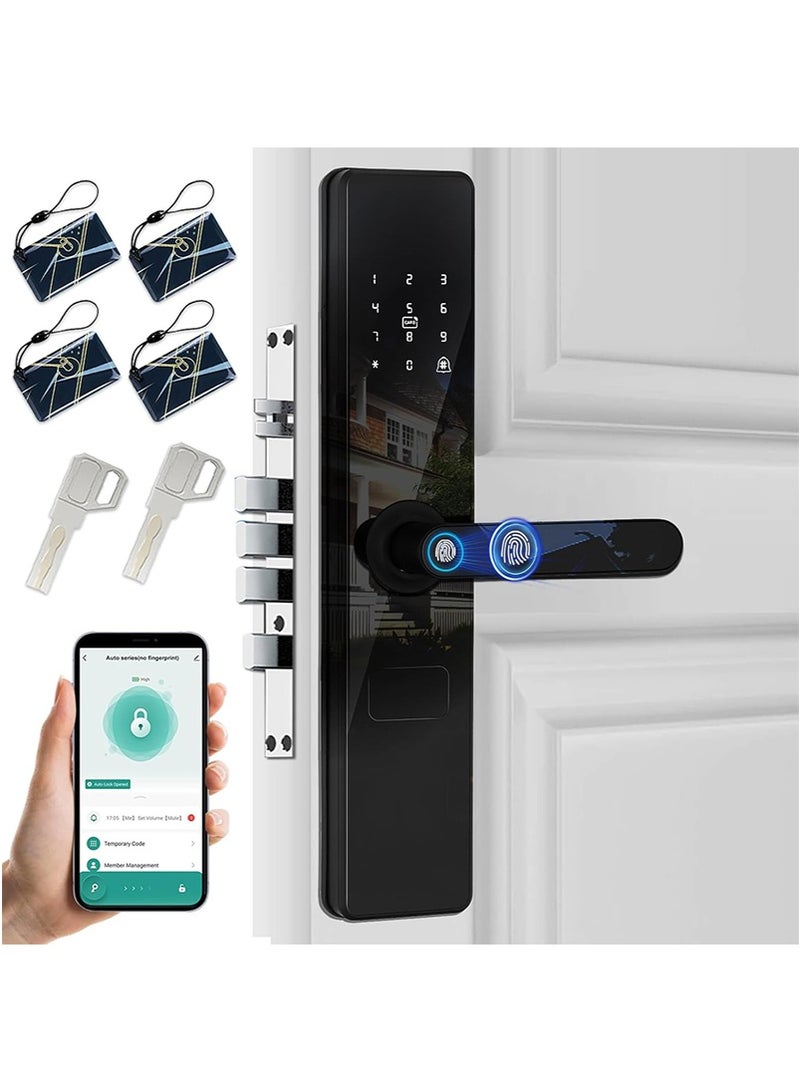 Yoawllty Smart Lock with Handle, WiFi Door Lock with Tuya APP Control, Door Locks with Keypads, Anti-Peeping Password with Auto Lock One Touch Unlock, 6068 Mortise(Black)  - Image 1