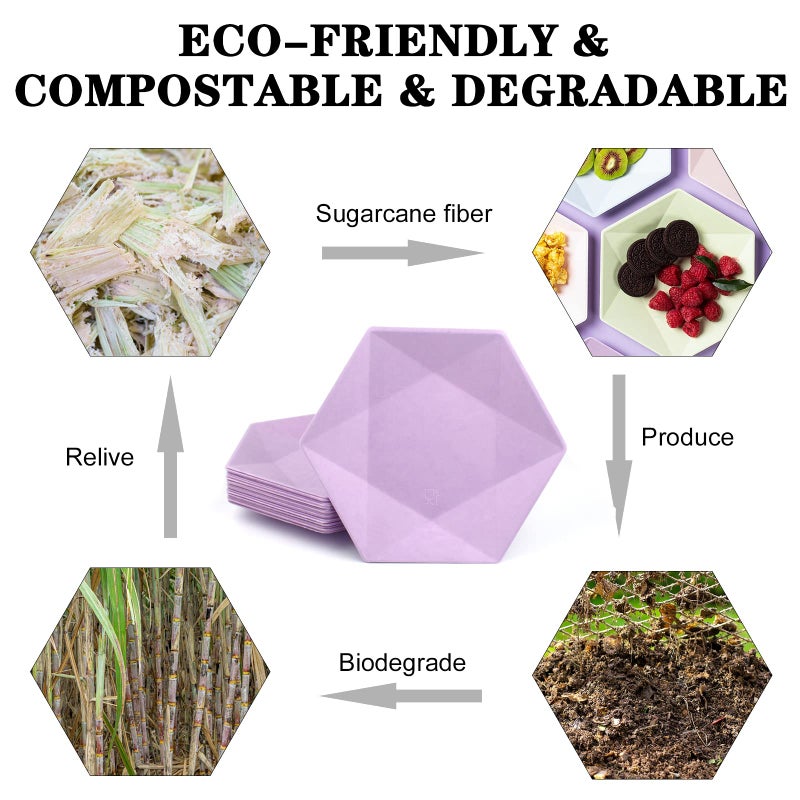 BangShou Disposable Paper Plates  30 Pack Compostable Plates Cake Plate  Green  Pink  Purple  Blue  Multicolour - Image 2