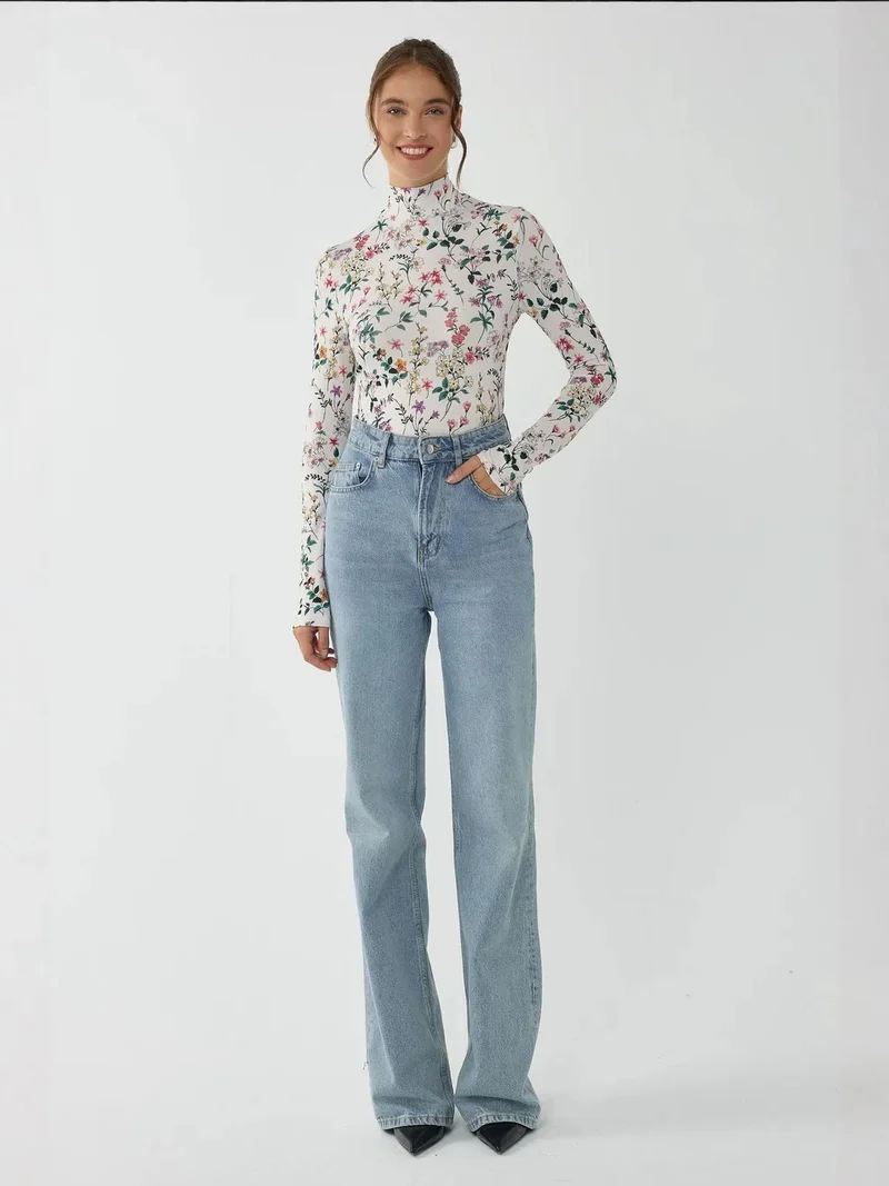 HICCUP Floral Print Long Sleeve Sweater