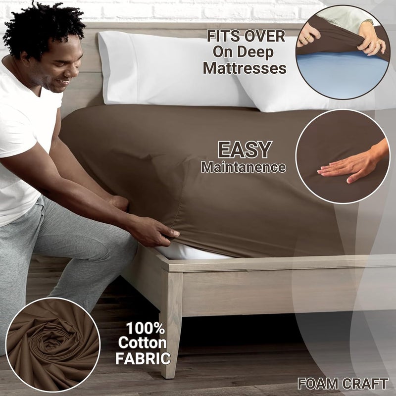 FOAM CRAFT 100% Cotton Fitted Bed Sheet - Luxury Queen Size with Elastic Closure (Brown, 150 x 200cm) - Image 3