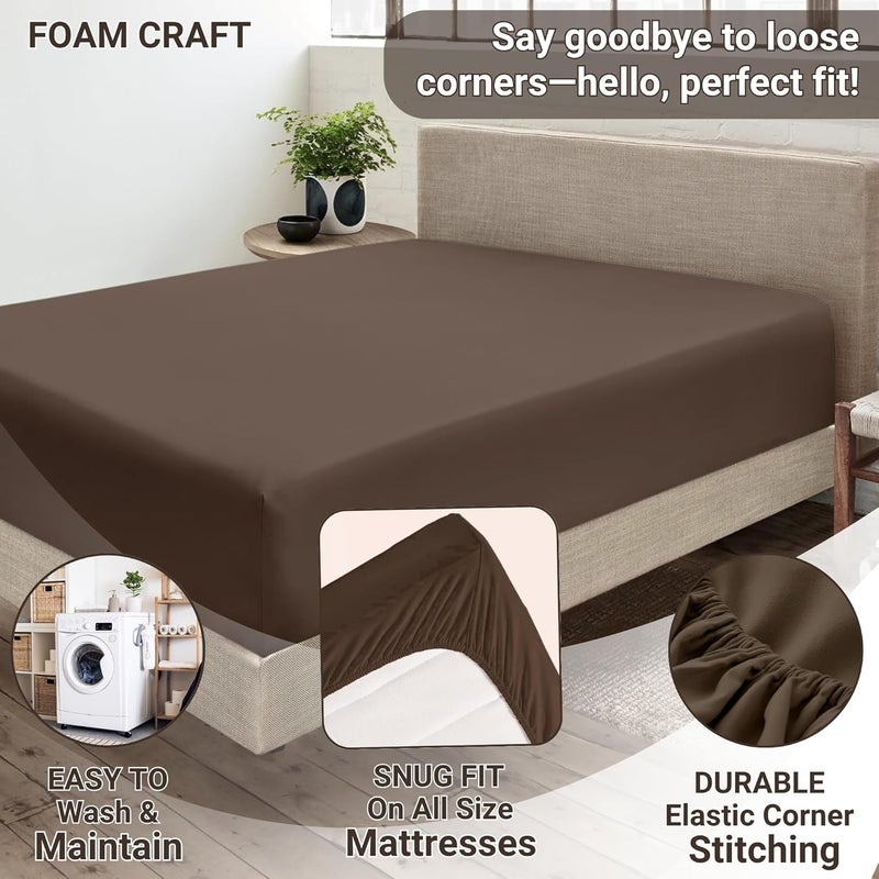 FOAM CRAFT 100% Cotton Fitted Bed Sheet - Luxury Queen Size with Elastic Closure (Brown, 150 x 200cm) - Image 4