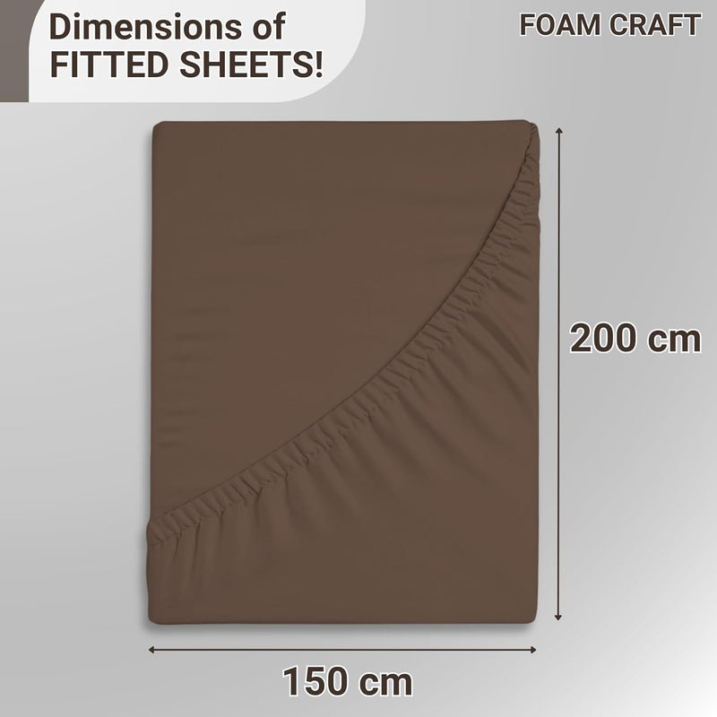 FOAM CRAFT 100% Cotton Fitted Bed Sheet - Luxury Queen Size with Elastic Closure (Brown, 150 x 200cm) - Image 2
