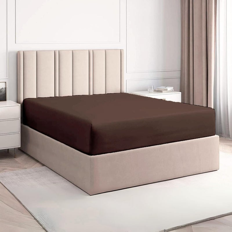 FOAM CRAFT 100% Cotton Fitted Bed Sheet - Luxury Queen Size with Elastic Closure (Brown, 150 x 200cm) - Image 1