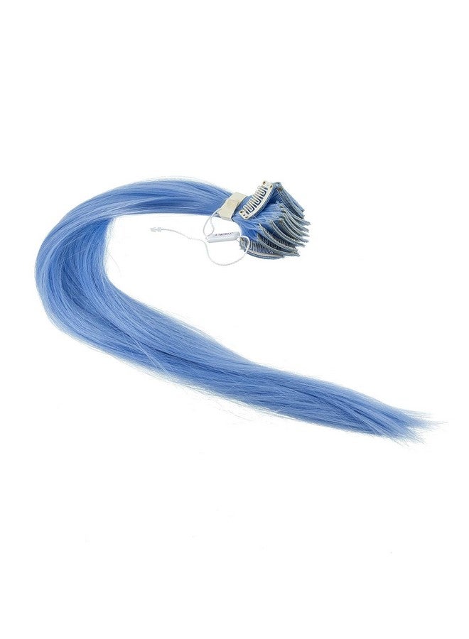 SWACC 12 Pcs Straight One Color Party Highlights Clip on in Hair Extensions Colored Hair Streak Synthetic Hairpieces (Dull Blue) - Image 2