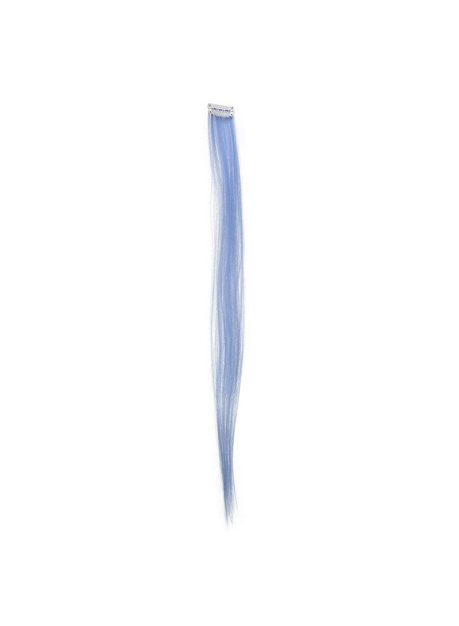 SWACC 12 Pcs Straight One Color Party Highlights Clip on in Hair Extensions Colored Hair Streak Synthetic Hairpieces (Dull Blue) - Image 5