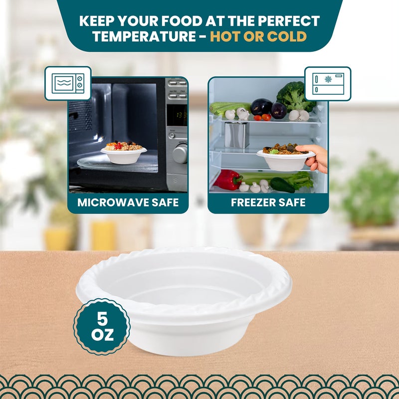R-kay Plastic Bowls - 100 Count Microwavable Disposable Bowls - Strong Heavy Duty And Sturdy White Plastic Bowls Disposable (5 OZ, 100) - Image 5