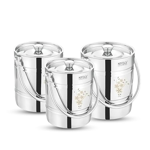 Mintage Milk Barni 1.5+2+2.5 litres Set of 3 | Milk Can/Oil Can | Heavy Body Milk Pot Ghee Container | Steel Milk Can/Barni/Oil Pot with Lid | Milk Storage Can | Milk Dolchi - Image 1