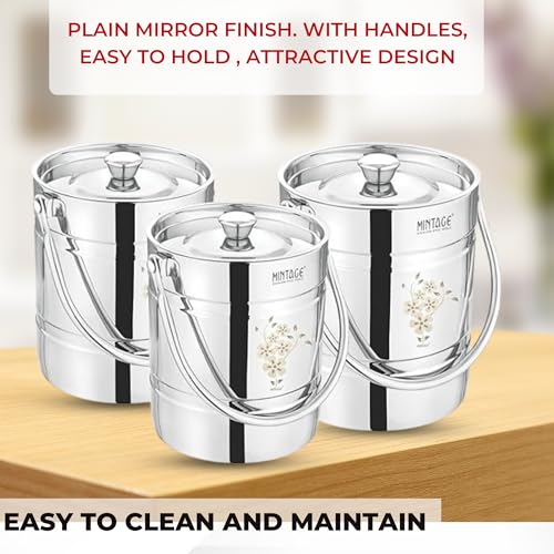 Mintage Milk Barni 1.5+2+2.5 litres Set of 3 | Milk Can/Oil Can | Heavy Body Milk Pot Ghee Container | Steel Milk Can/Barni/Oil Pot with Lid | Milk Storage Can | Milk Dolchi - Image 5