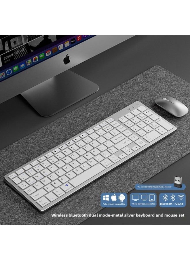 Generic - Forerunner Wireless Bluetooth Keyboard And Mouse Set Laptop Office Typing Quiet Charging Keyboard And Mouse-Color:Metal Silver [Bluetooth Wireless-mouse Set] Full Size-rechargeable - Image 1