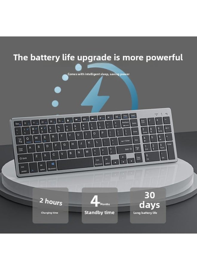 Generic - Forerunner Wireless Bluetooth Keyboard And Mouse Set Laptop Office Typing Quiet Charging Keyboard And Mouse-Color:Metal Silver [Bluetooth Wireless-mouse Set] Full Size-rechargeable - Image 1