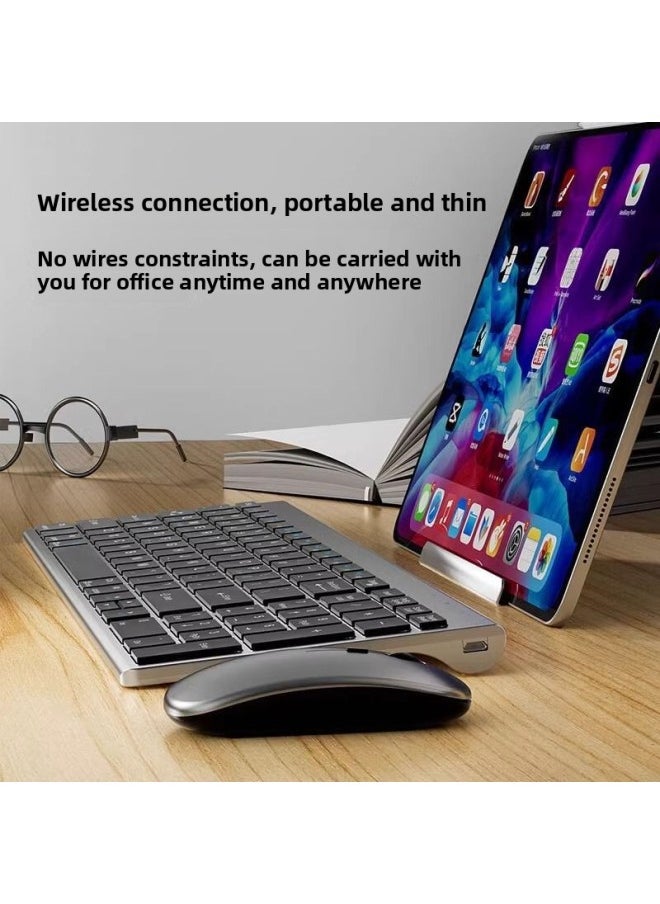 Generic - Forerunner Wireless Bluetooth Keyboard And Mouse Set Laptop Office Typing Quiet Charging Keyboard And Mouse-Color:Metal Silver [Bluetooth Wireless-mouse Set] Full Size-rechargeable - Image 1