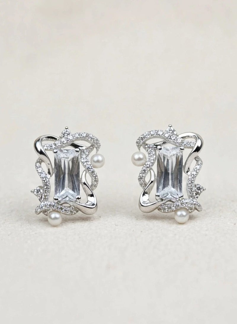 R.C.E Accessories Minimalist Silver Stone Earrings for Women & Girls - Classic Sparkling Design, Elegant Earing for Women, Stylish Fashion Jewelry for Everyday Wear - Image 1