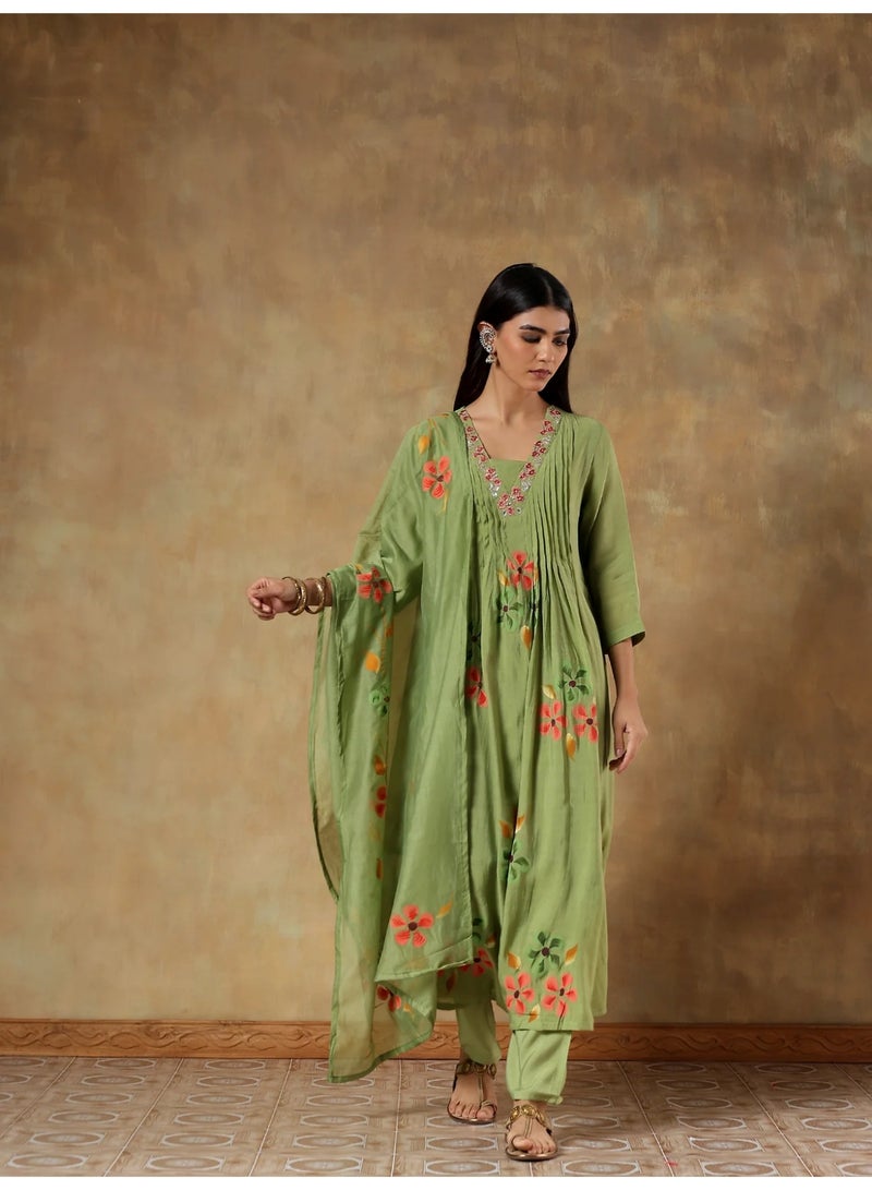 PRIYA’S PANACHE Mul Chanderi Anarkali Dress Kurta Set for Women Floral Printed Embroidered Kurta Pant Dupatta Set Indian Ethnic Wear - Image 4