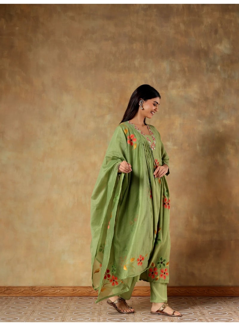 PRIYA’S PANACHE Mul Chanderi Anarkali Dress Kurta Set for Women Floral Printed Embroidered Kurta Pant Dupatta Set Indian Ethnic Wear - Image 5