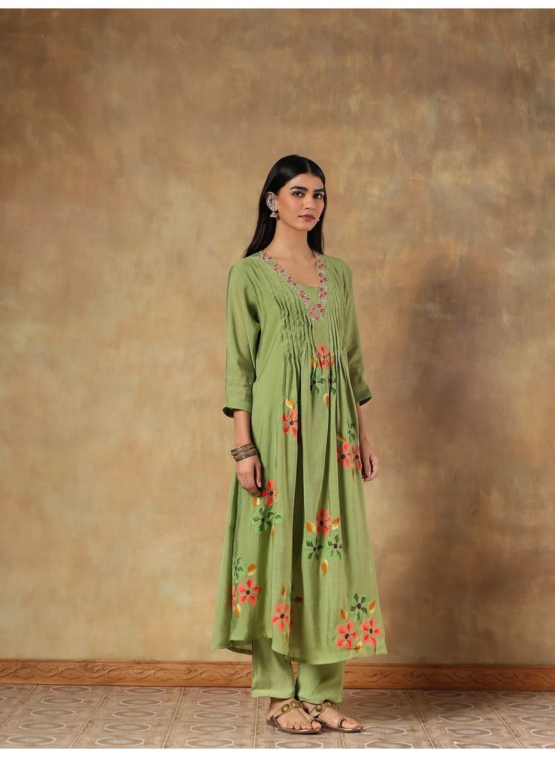 PRIYA’S PANACHE Mul Chanderi Anarkali Dress Kurta Set for Women Floral Printed Embroidered Kurta Pant Dupatta Set Indian Ethnic Wear - Image 2
