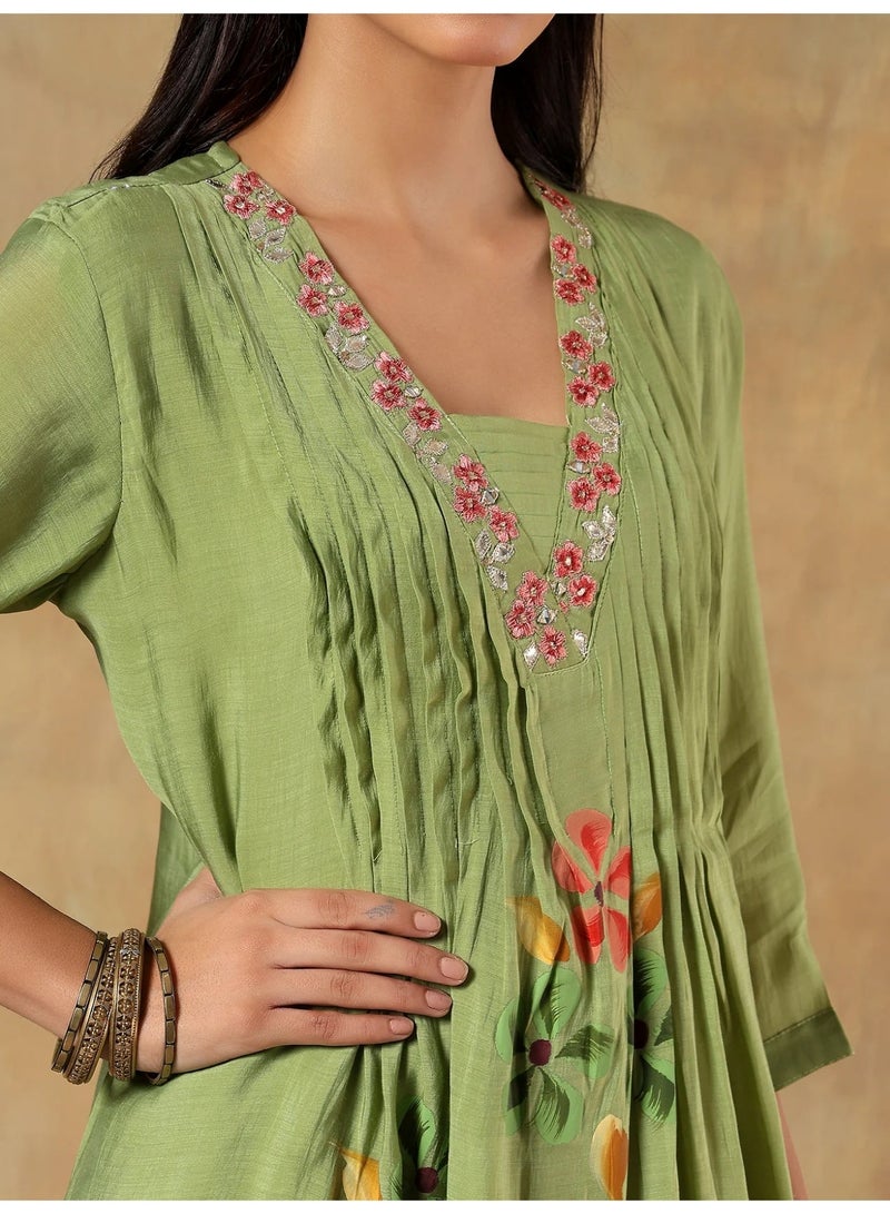 PRIYA’S PANACHE Mul Chanderi Anarkali Dress Kurta Set for Women Floral Printed Embroidered Kurta Pant Dupatta Set Indian Ethnic Wear - Image 3