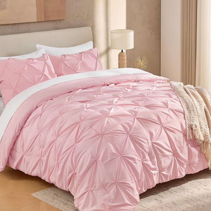 Andency Pink Full Size Comforter Set 79x90Inch 3 Pieces Soft Lightweight Cute Pinch Pleat Comforter Set for Kids Girls Teens All Season Western Warm Down Alternative Bed Set for Dorm Bedroom