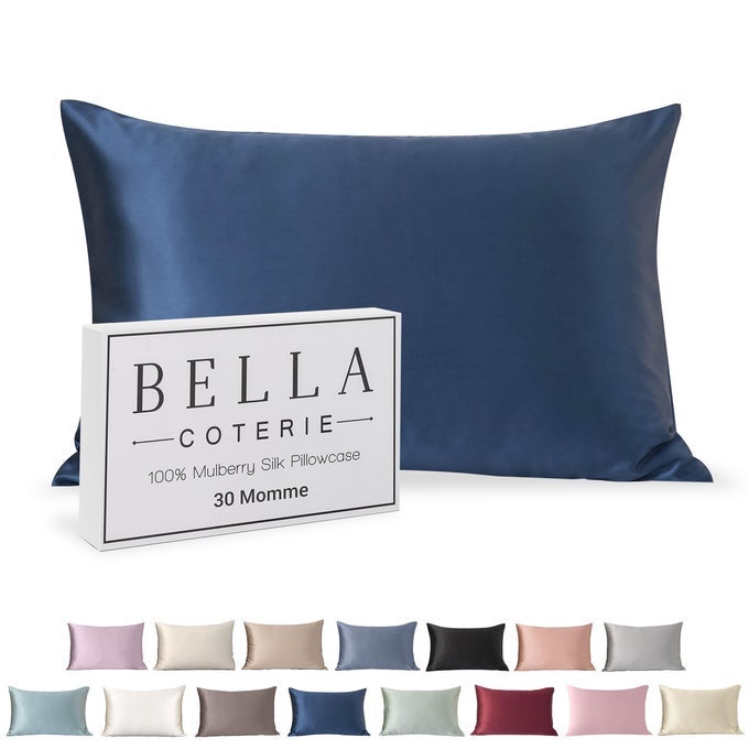BELLA COTERIE LUXURY SILK PILLOWCASE FOR HAIR AND SKIN 30 MOMME 100 PURE 6A MULBERRY SILK SUPER SOFT PERFECTLY PLUSH KING NAVY