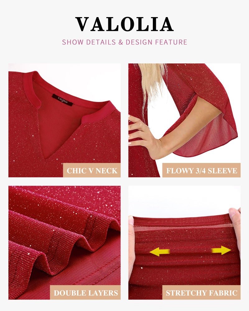 VALOLIA Dressy Tops For Women Wedding Guest, Christmas Evening Womens Plus Size Tops Long Sleeve Trendy 2025 Fall Fashion Formal Shirt For Female Sparkly Red Large - Image 4