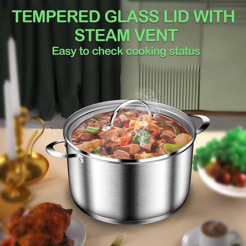 STOCKPOT Cooking Pot, Stainless Steel Stock Pot, Soup Pot with Glass Lid, Induction Pots - 6 Quart - Image 2