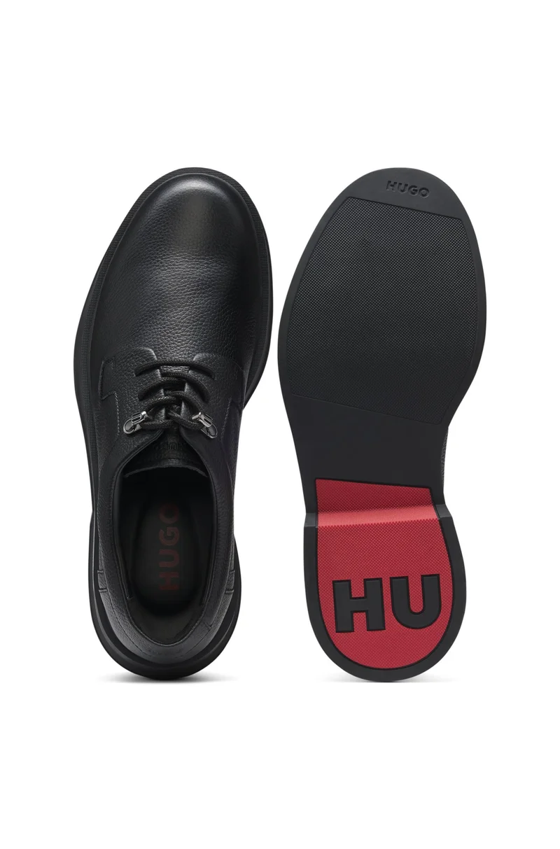 HUGO Grained-leather Derby shoes with lace hooks
